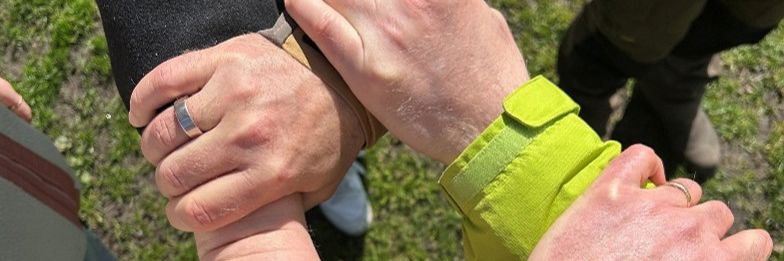 Sammenhold illustreret med hænder der krydser og holder hinanden.