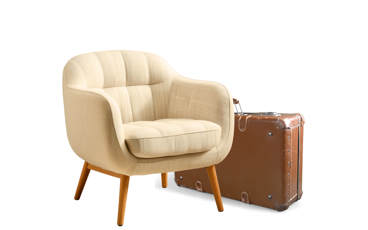 Genbrugsbilen – En lænestol og en kuffert, der symboliserer storskrald til afhentning.