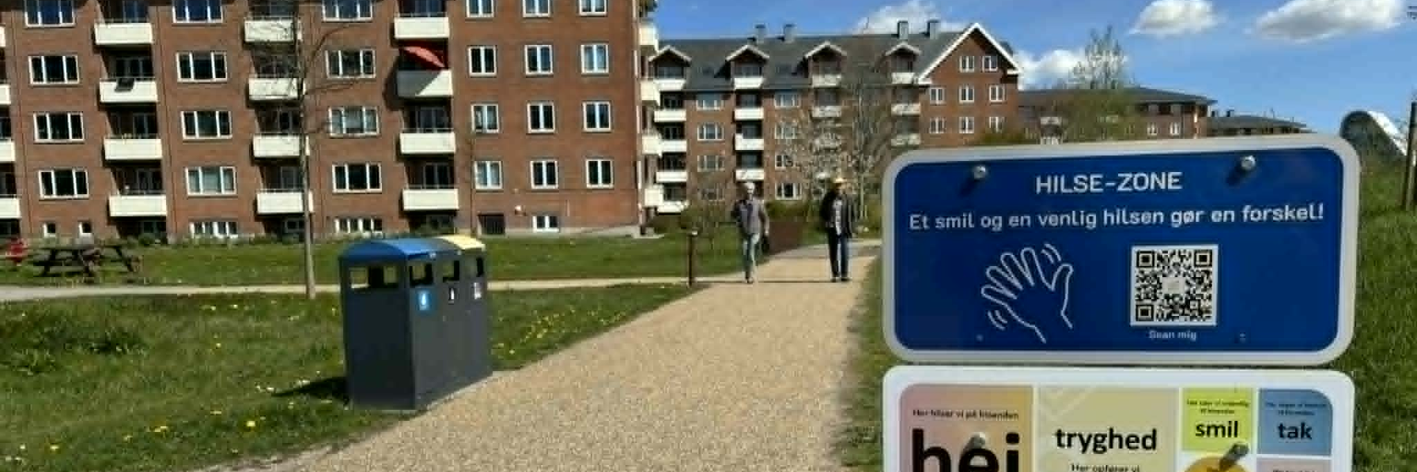 Hilsezone-skilt ved Klimaparken i Vejle